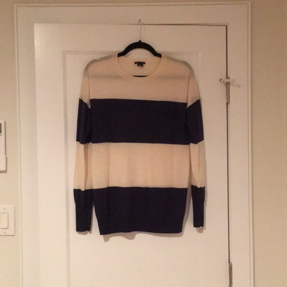 Theory Sweaters - Theory Cream and Navy Striped Lightweight Sweater
